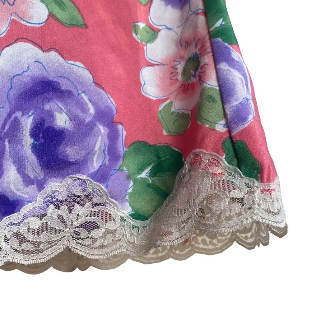 Victoria's Secret 80s Vintage Camisole Gold‎ Label Floral Pink Purple Roses Smal
